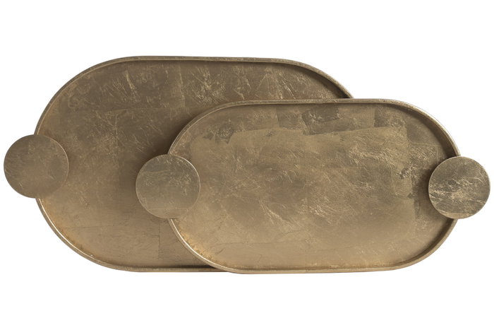 DKD Home Decor Set de 2 Bandejas de Metal Dorado Envejecido 47x25,5x2 cm