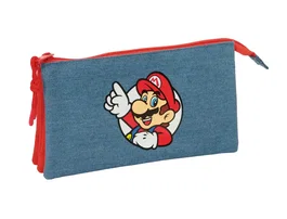 Safta Estuche Portatodo Colección Super Mario Triple con 3 Cremalleras 120x30x220 mm