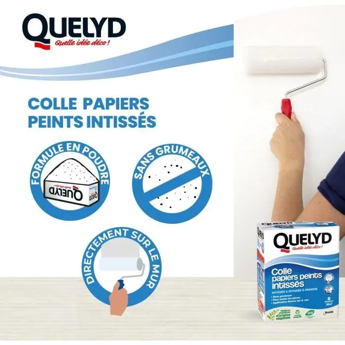 Quelyd QUE3549210001317 Pasta para empapelar en Polvo No Tejido para todo tipo de habitaciones, Aplicación en Paredes, Envase Dispensador 300 g