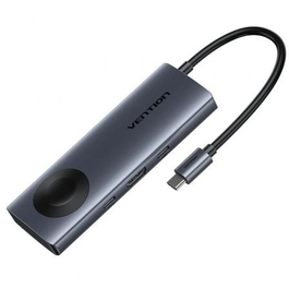 Vention TPMHB Dock USB-C con Carga Inalámbrica 5W, HDMI 4K@60Hz, 2xUSB 3.0, USB-C 5Gbps, USB-C PD 100W - Aleación Aluminio Gris