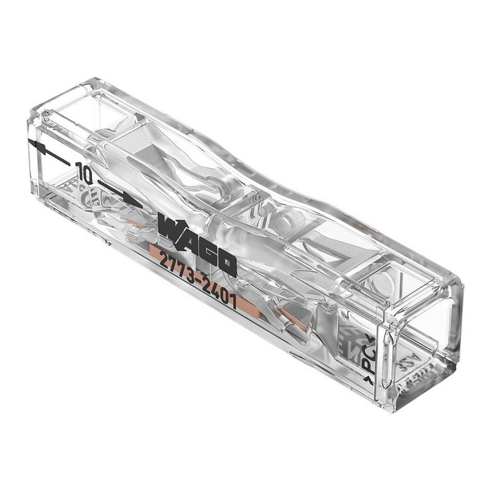 WAGO 2773-2401 Conector de paso para 2 conductores, máx. 4 mm², transparente WAGO 2773-2401 Conector de paso para 2 conductores, máx. 4 mm², transparente