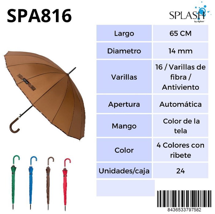 SPLASH BY AVANT Paraguas Splash Sra largo 16v antiviento liso+cuad