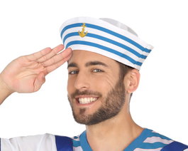 Gorro Marinero Azul y Blanco con Ancla Dorada