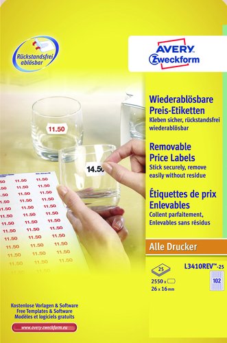 Etiquetas De Precios Avery Adh.Removible A4 Blanca Caja 25H 26X16 Mm 2.550 Uds.(L3410Rev) Etiquetas De Precios Avery Adh.Removible A4 Blanca Caja 25H 26X16 Mm 2.550 Uds.(L3410Rev)