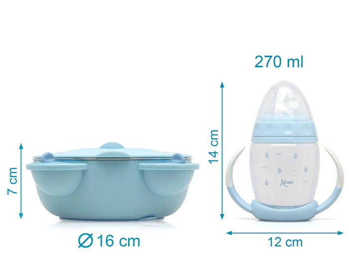 KioKids Set Alimentación Bebé Petits Moments Taza Aprendizaje Cuenco Térmico Azul +6 meses
