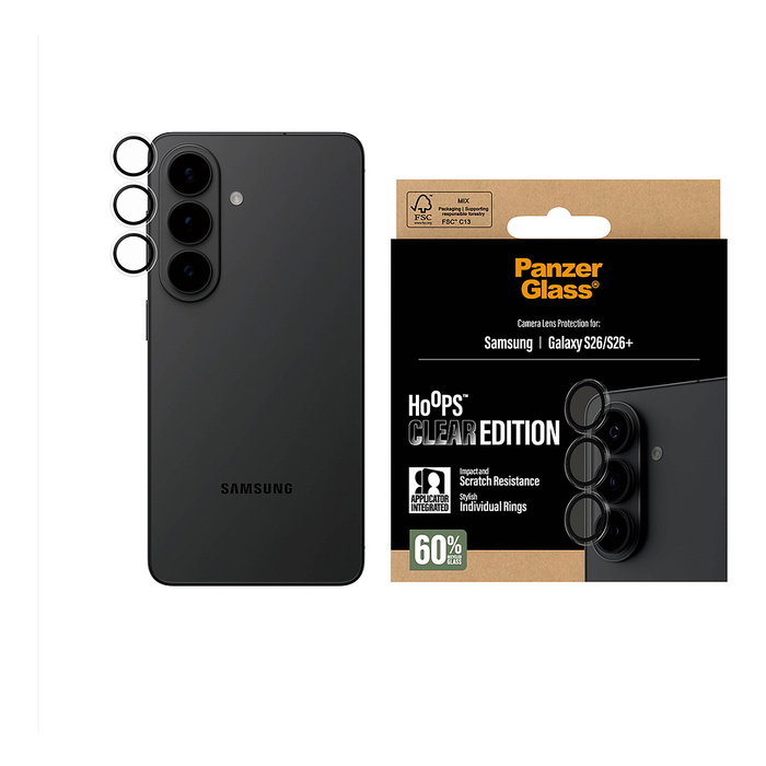 PanzerGlass Hoops Protector de Lente de Cámara Transparente para Samsung Galaxy S26 y S26+, Aplicación en Seco, Resistente a Golpes y Rayones