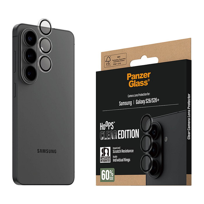 PanzerGlass Hoops Protector de Lente de Cámara Transparente para Samsung Galaxy S26 y S26+, Aplicación en Seco, Resistente a Golpes y Rayones