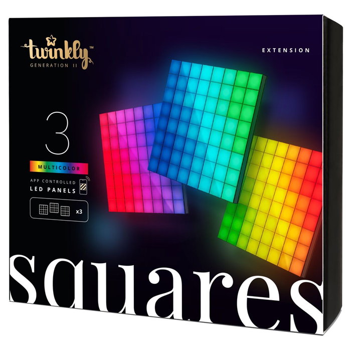 Twinkly Squares - Luz de Pared Inteligente, Efectos de Iluminación LED RGB, Control por App, Negro, Wi-Fi/Bluetooth