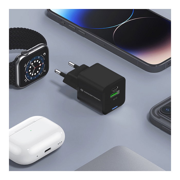 Conceptronic ALTHEA15B Cargador GaN de 20W con 2 Puertos (USB-C y USB-A) Conceptronic ALTHEA15B Cargador GaN de 20W con 2 Puertos (USB-C y USB-A)