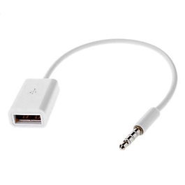 CoreParts Adaptador USB a Mini Jack, Blanco, para Conectar USB con Música MP3 al Puerto AUX del Coche