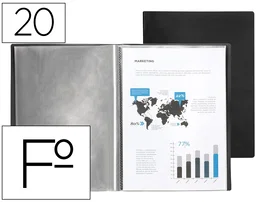 Liderpapel Carpeta con 20 Fundas de Plástico Negro Tamaño Folio