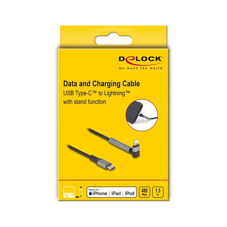 DeLOCK Cable de datos y carga USB Type-C a Lightning 1,5 m negro con función de soporte MFi DeLOCK Cable de datos y carga USB Type-C a Lightning 1,5 m negro con función de soporte MFi
