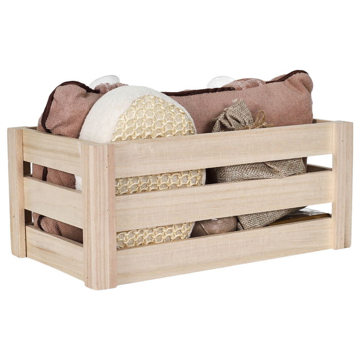 Cosmetic Club Juego de 5 Piezas Baño: Caja de Madera, Cojín, Esponja, Jabón y Sales Aroma Rosa y Miel