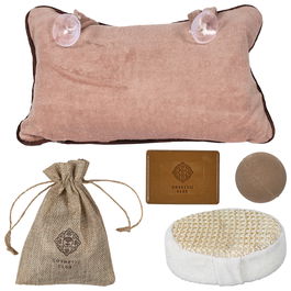 Cosmetic Club Juego de 5 Piezas Baño: Caja de Madera, Cojín, Esponja, Jabón y Sales Aroma Rosa y Miel