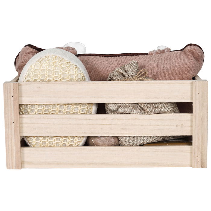 Cosmetic Club Juego de 5 Piezas Baño: Caja de Madera, Cojín, Esponja, Jabón y Sales Aroma Rosa y Miel