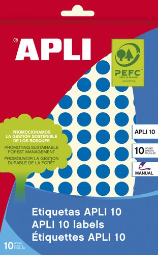 Etiquetas Adh.Manuales Bolsa Apli Color Azul 8H Redondas Ø 10 Mm 1.008 Uds.(02731) (Set de 10)