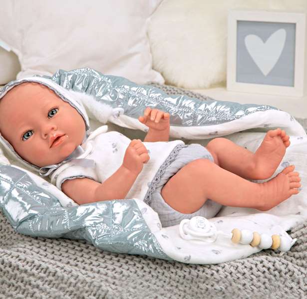 Muñecas Arias Muñeca Reborn Borja Gris con Manta