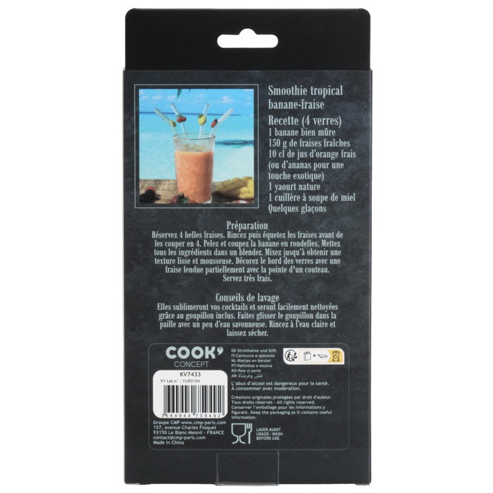 Cook Concept - Juego de 4 Pajitas de Vidrio/Cristal Mecánico, Colección Cocktail Lounge