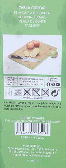 Quttin Set de 8 Tablas de Cortar de Bambú con Color, 32,5 x 25 cm