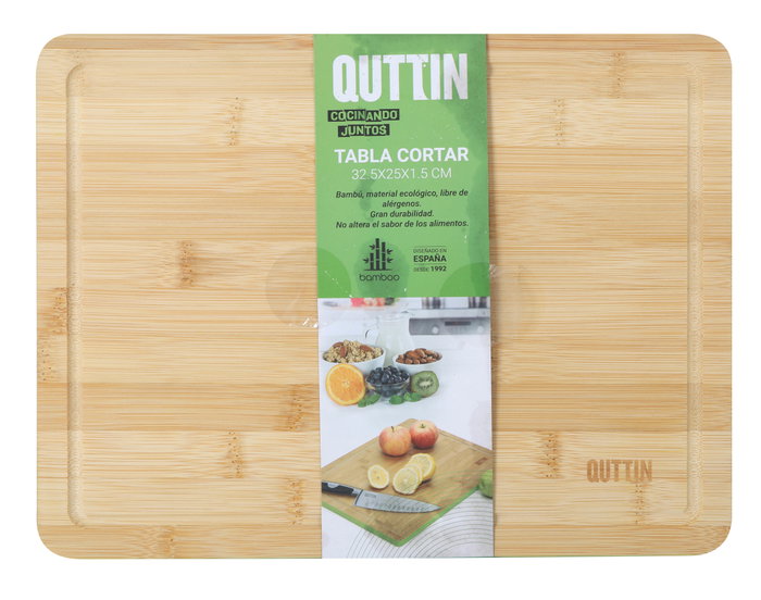 Quttin Set de 8 Tablas de Cortar de Bambú con Color, 32,5 x 25 cm