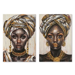 DKD Home Decor Set de 2 Cuadros Lienzo MDF Africana 60x90 cm