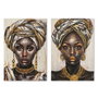 DKD Home Decor Set de 2 Cuadros Lienzo MDF Africana 60x90 cm