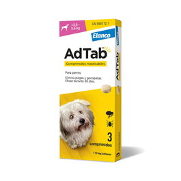 Elanco Adtab 112 mg, 3 Comprimidos Masticables para Perros de 2.5 a 5.5 kg