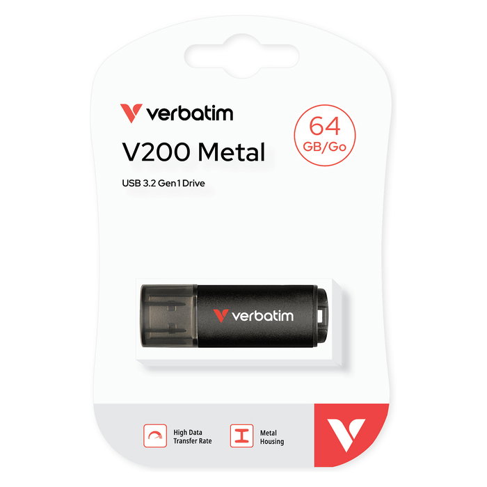 Verbatim V200 Metal USB 3.2 64GB Pendrive Aluminio, Lectura 200MB/s, Escritura 80MB/s Verbatim V200 Metal USB 3.2 64GB Pendrive Aluminio, Lectura 200MB/s, Escritura 80MB/s