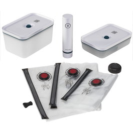 Zwilling Fresh&Save Medium Set Máquina Envasadora al Vacío con 2 Recipientes y 5 Bolsas, Azul