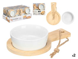 Kinvara Set 2 Bol Soporte Aperitivo Redondo Porcelana y Bambú 18x17.5x3.5 cm (Set de 24)