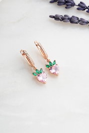 Heliophilia Silver NRZ999264 Pendientes de Plata de Ley con Baño de Oro Rosa y Circonita - Oro Rosa, Rosa, Verde - Ancho 1.2 cm, Largo 2.9 cm