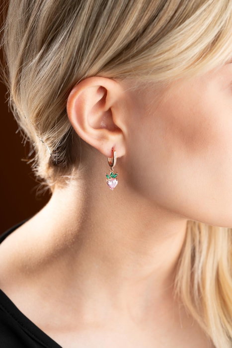Heliophilia Silver NRZ999264 Pendientes de Plata de Ley con Baño de Oro Rosa y Circonita - Oro Rosa, Rosa, Verde - Ancho 1.2 cm, Largo 2.9 cm