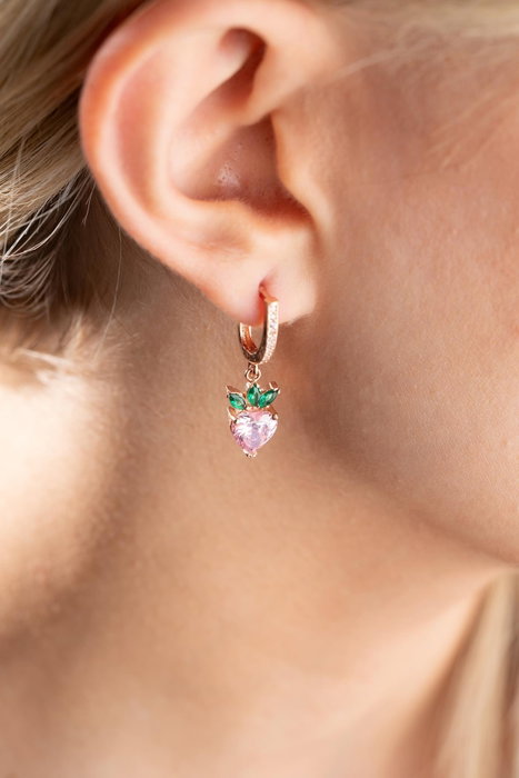 Heliophilia Silver NRZ999264 Pendientes de Plata de Ley con Baño de Oro Rosa y Circonita - Oro Rosa, Rosa, Verde - Ancho 1.2 cm, Largo 2.9 cm