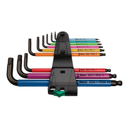 Wera Juego de 9 Llaves Allen Acodadas Métricas Hex-Plus, Multicolor, Tallas 1.5-10mm con Mangos Ergonómicos