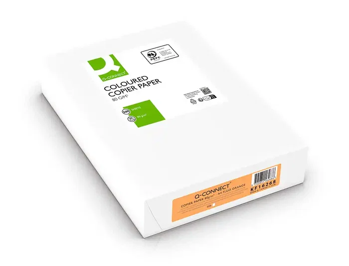 Q-connect Papel Color DIN A4 80gr Naranja Neón Paquete de 500 Hojas