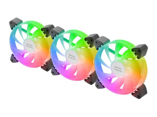 Mars Gaming Kit 3 Ventiladores MF-3A ARGB 120mm Negro - Iluminación 360° Sin Marco, Ultrasilencioso FDB, Compatible con Aura Sync/Mystic Light