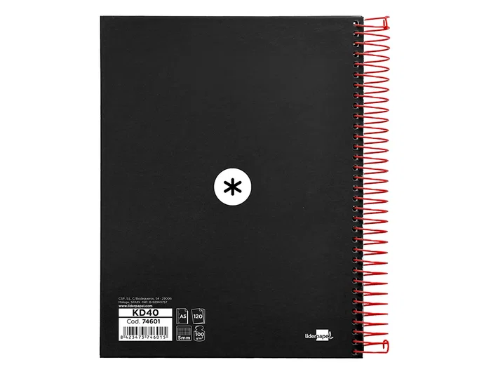 Antartik Cuaderno espiral micro A5 120 hojas cuadro 5mm 90gr tapa forrada negro
