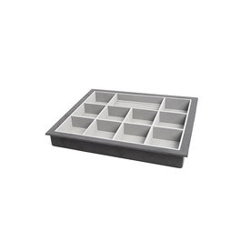 HERRAJES ALK Bandeja Joyero Pequeña Óptima Módulo 600 para Encajar en Bastidor, Terciopelo Grafito y Gris, Madera, 14 Huecos, 55x410mm