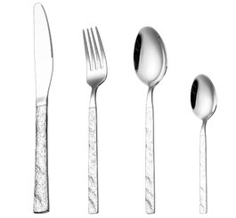 DKD Home Decor Set de Cubertería de 16 Piezas Inox Rugoso Plateado
