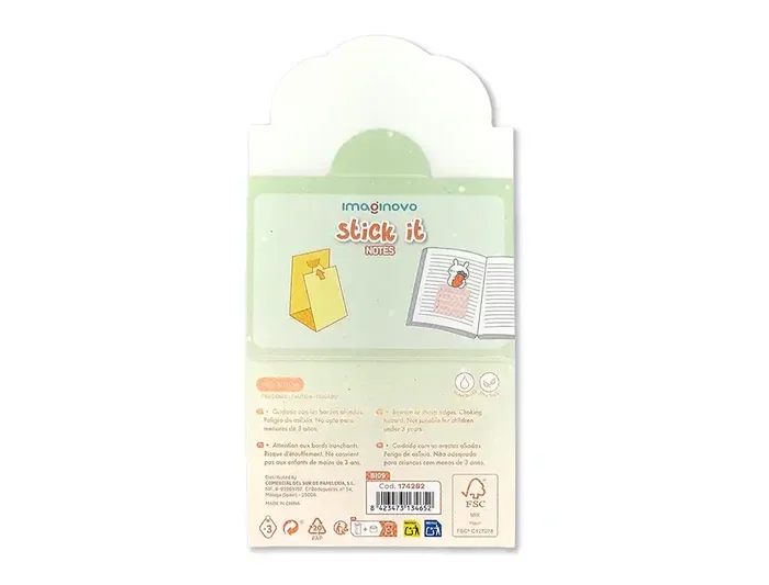 Imaginovo Bloc Notas Adhesivas Bunny con Soporte 20 Hojas Naranja 60x125 mm