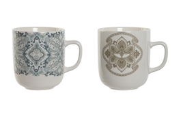 DKD Home Decor Taza Estilo Indio Colección Delhi 2023 Beige y Azul Porcelana Apto Microondas y Lavavajillas 8.5 x 10 x 12 cm 380ml (6 Unidades)