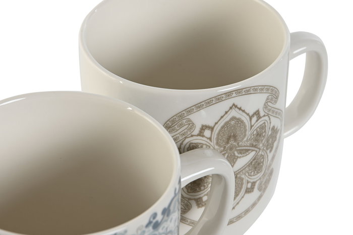 DKD Home Decor Taza Estilo Indio Colección Delhi 2023 Beige y Azul Porcelana Apto Microondas y Lavavajillas 8.5 x 10 x 12 cm 380ml (6 Unidades)