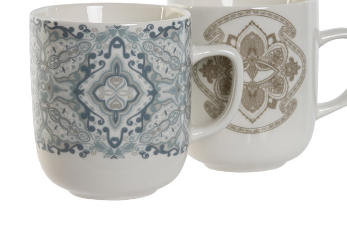 DKD Home Decor Taza Estilo Indio Colección Delhi 2023 Beige y Azul Porcelana Apto Microondas y Lavavajillas 8.5 x 10 x 12 cm 380ml (6 Unidades)
