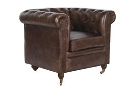 DKD Home Decor Leather top 23 Sillón Vintage Piel Marrón Oscuro 77 x 79 x 84 cm