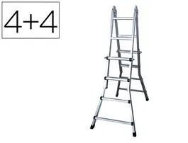 Blanca Escalera Telescopica Aluminio 4+4 Peldaños Tapa PVC Antideslizante EN131-4 150kg