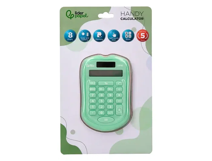 Liderpapel Calculadora Bolsillo XF42 8 Dígitos Solar y Pilas Color Verde 94x59,5x10,5mm