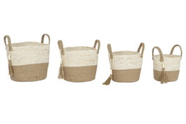 DKD Home Decor Set de 4 Cestas de Maíz Trenzado y Yute con Asas