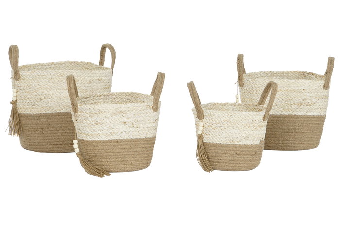 DKD Home Decor Cesta Brownie 1c24 Natural Marron Claro Maiz Trenzado Yute Set 4 Piezas 40 x 41 x 40 cm