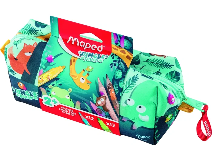 Maped Bolso Portatodo Jungle Fever Escolar con 12 Rotuladores y 12 Lápices de Colores Surtidos