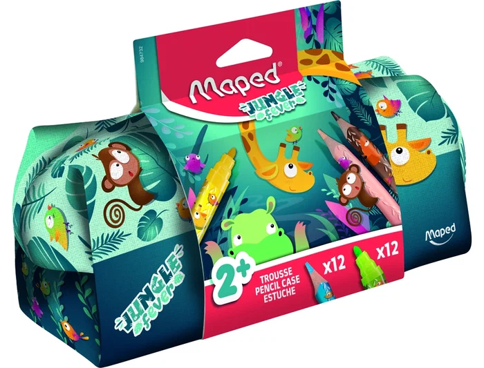Maped Bolso Portatodo Jungle Fever Escolar con 12 Rotuladores y 12 Lápices de Colores Surtidos